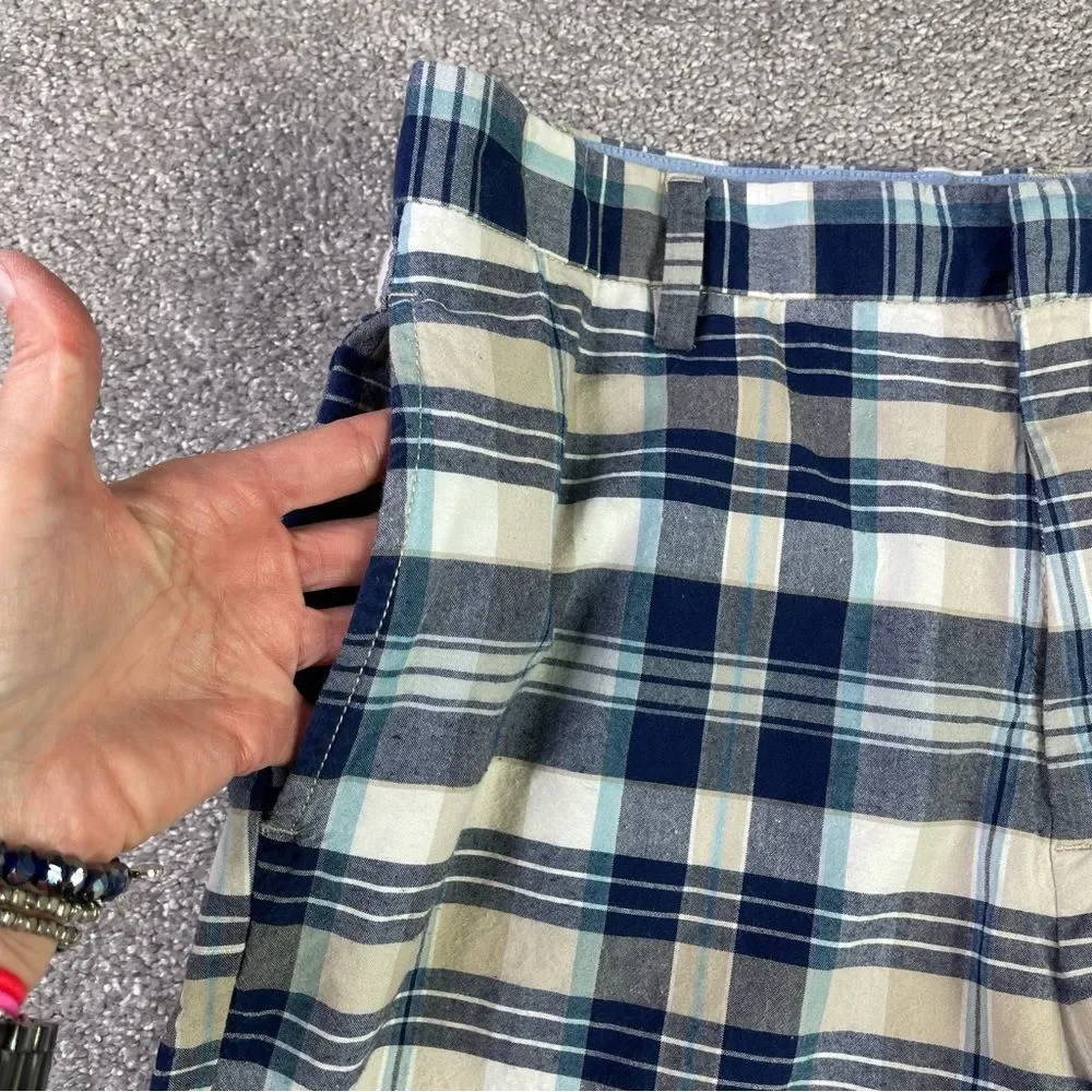 Nautica Shorts Men's 34 Blue Plaid Pockets Flat Front Casual Cotton Summer - Picture 2 of 13